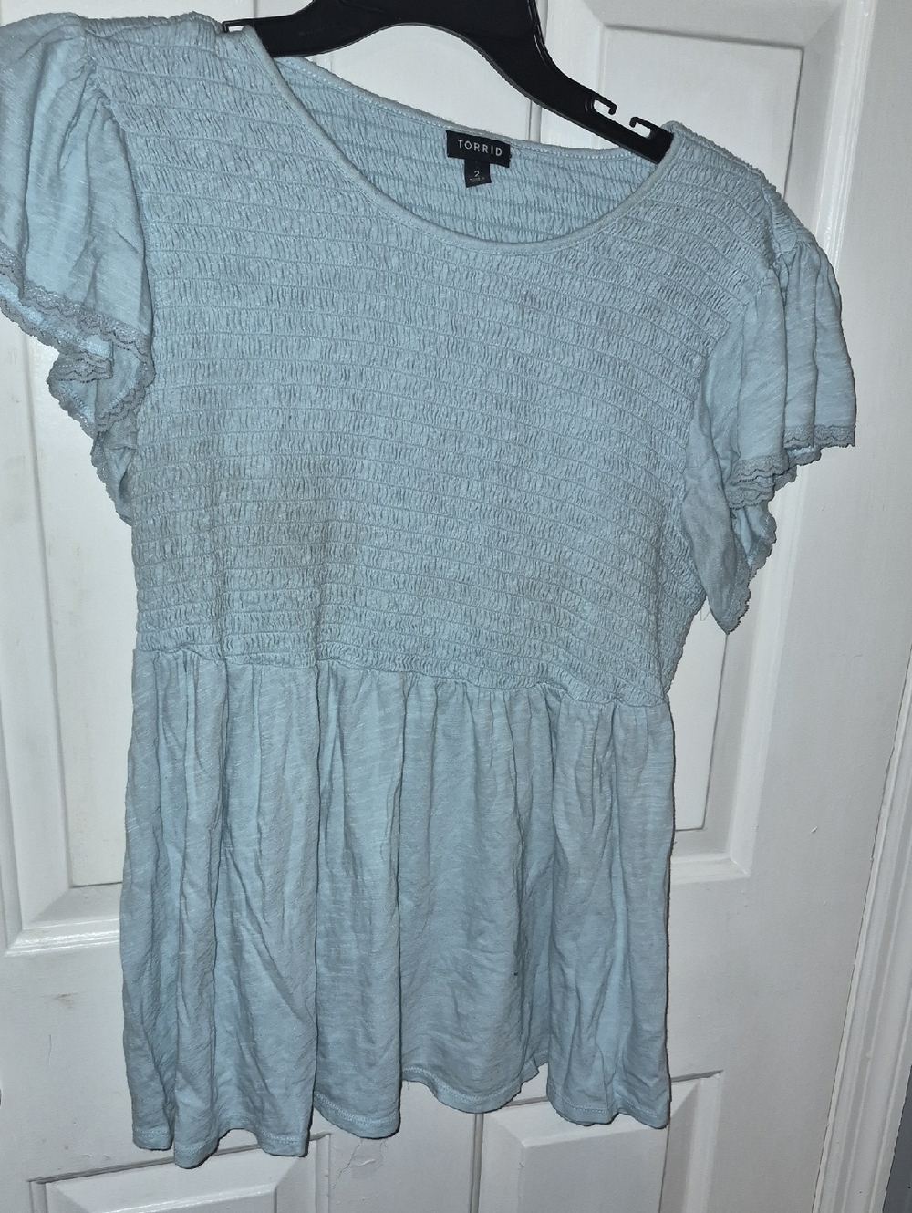 torrid Pale Blue Smocked Peplum Blouse Size 2